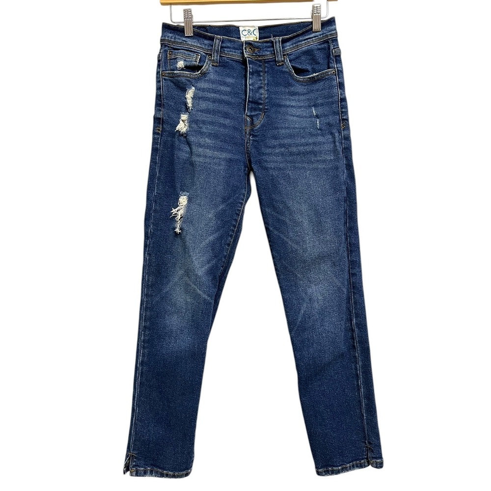 C&C California Skinny Jeans‎ Womens 4/27 Blue Distressed High Rise Slit Edgy